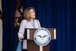 Deputy Secretary of Defense Kathleen H. Hicks provides remarks at the 13th Annual LGBTQ Pride ceremony at the Pentagon, June 5, 2024.