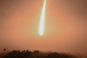 A rocket in the sky.
