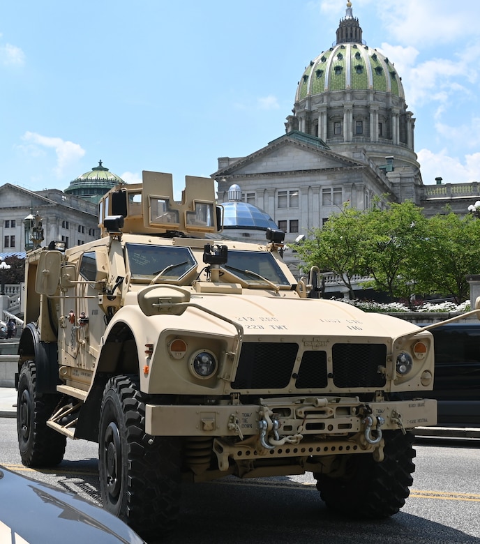 U.S. Soldiers and Airmen with the Pennsylvania National Guard host the annual Guard Day at the Capitol in Harrisburg, Pennsylvania, June 4, 2024. This event educates state legislators, staff and visitors about the role the Army and Air National Guard plays in the Commonwealth, as well as the opportunities they offer. They had multiple displays around the rotunda in the Capitol that helped showcase the different jobs in the military. Soldiers and Airmen presented their knowledge and skills to the interested legislators, staff and visitors. (U.S. Army National Guard photo by Spc. Jessica Barb)