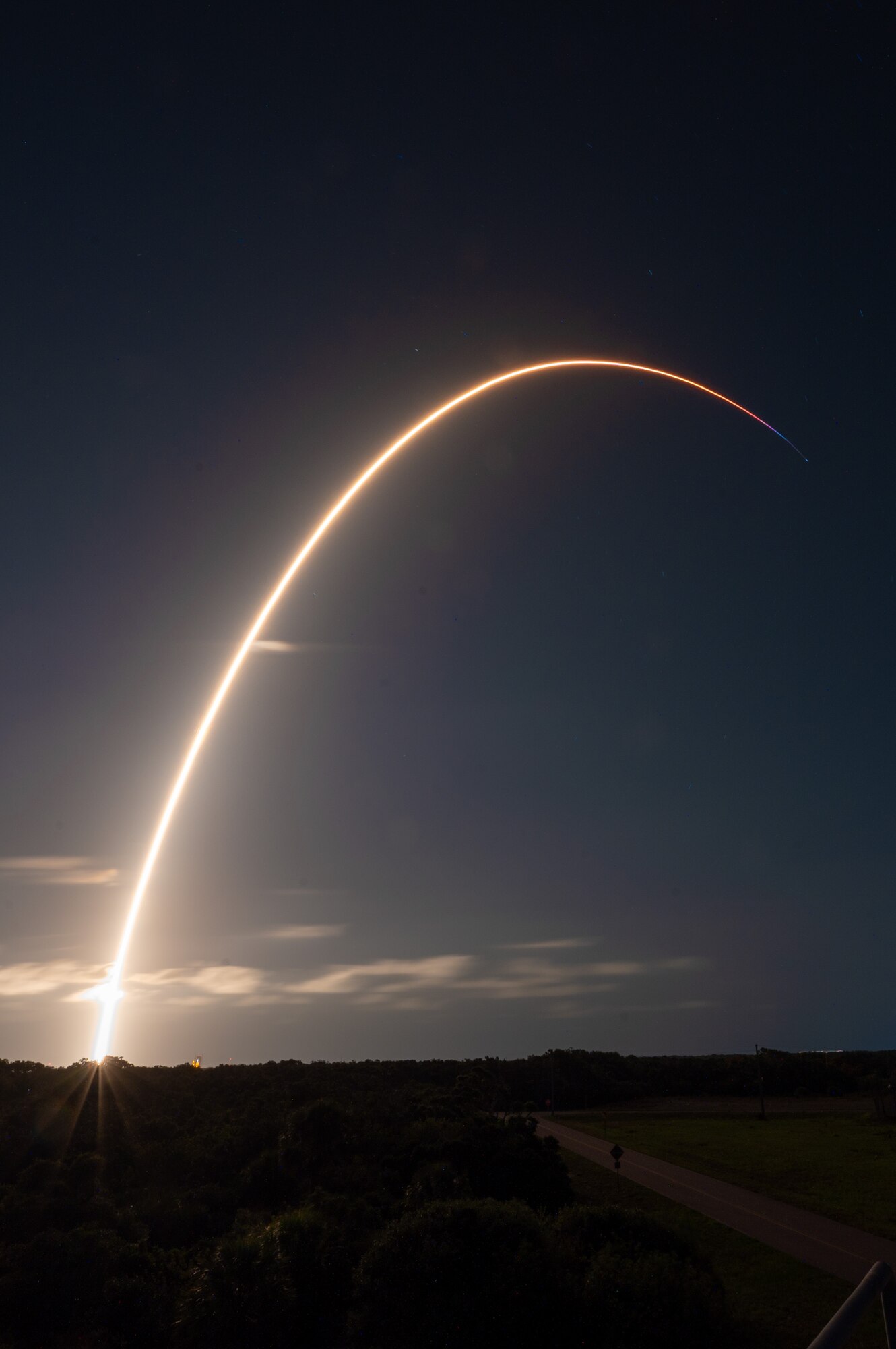 A Falcon 9 rocket carrying Starlink satellites launches from Space Launch Complex 40 (SLC-40) at Cape Canaveral Space Force Station, Florida, June 4, 2024. 20 Starlink v2 Mini satellites launched atop a Falcon 9 rocket. (U.S. Space Force photo by Senior Airman Samuel Becker)