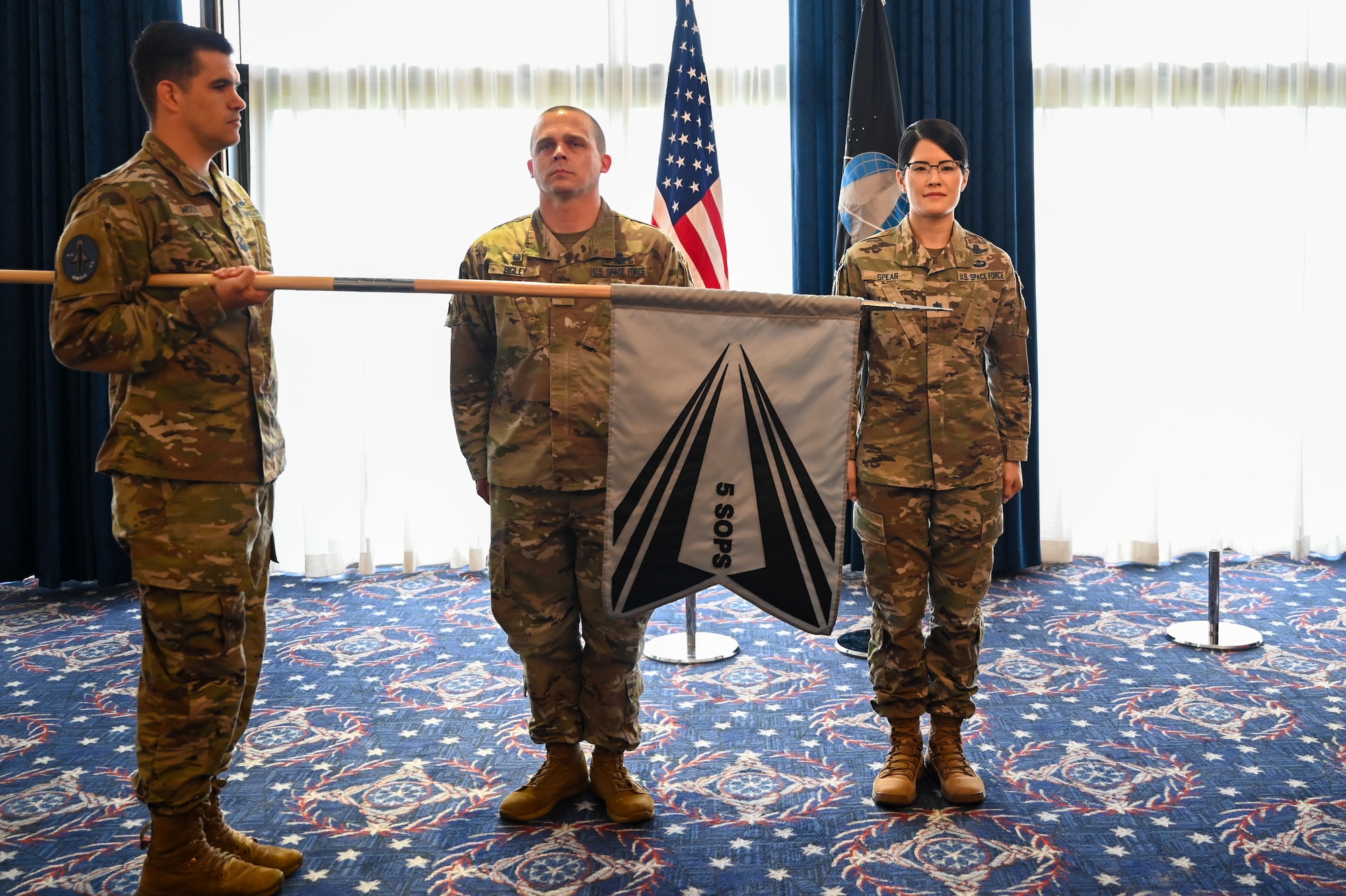 U.S. Space Force Lt. Col. Latasha Spear awaits to assume command of the 5th Space Operations Squadron at the Bolling Club on Joint Base Anacostia-Bolling in Washington, D.C., June 3, 2024. Spear started her Air Force career in 2007 and transferred to the Space Force in 2020. (U.S. Air Force photo by Airman Shanel Toussaint)