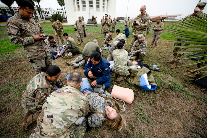 Peruvian, Brazilian, and U.S. armed forces personnel conduct Tactical Combat Casualty Care training as part of exercise Resolute Sentinel 2024 at Las Palmas Air Base in Lima, Peru, June 4, 2024