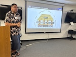 Michael Fusi Ligaliga, assistant professor and program lead of Pacific Island Studies at Brigham Young University in Hawaii, speaks during a two-day workshop at the Nevada National Guard's Office of the Adjutant General in Carson City, Nevada. Ligaliga's presentation was part of a workshop to educate members of the Nevada National Guard about the culture of Samoa, their newest partner in the State Partnership Program.