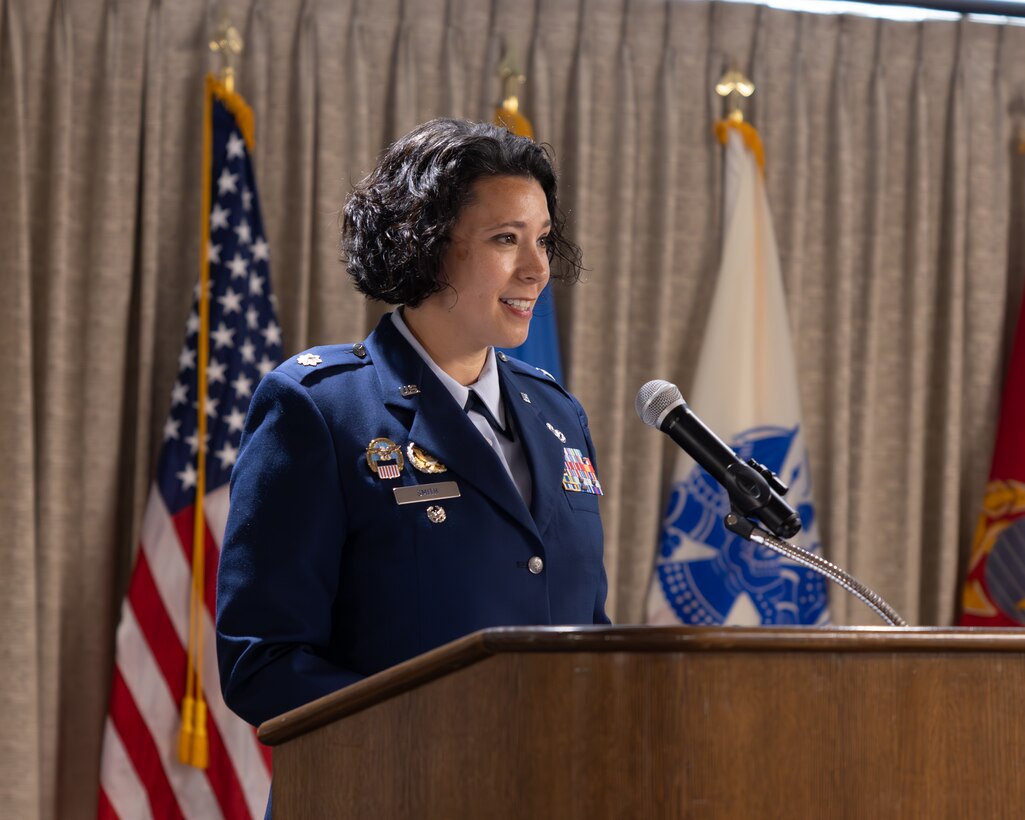 Incoming commander speaks at change of command ceremony