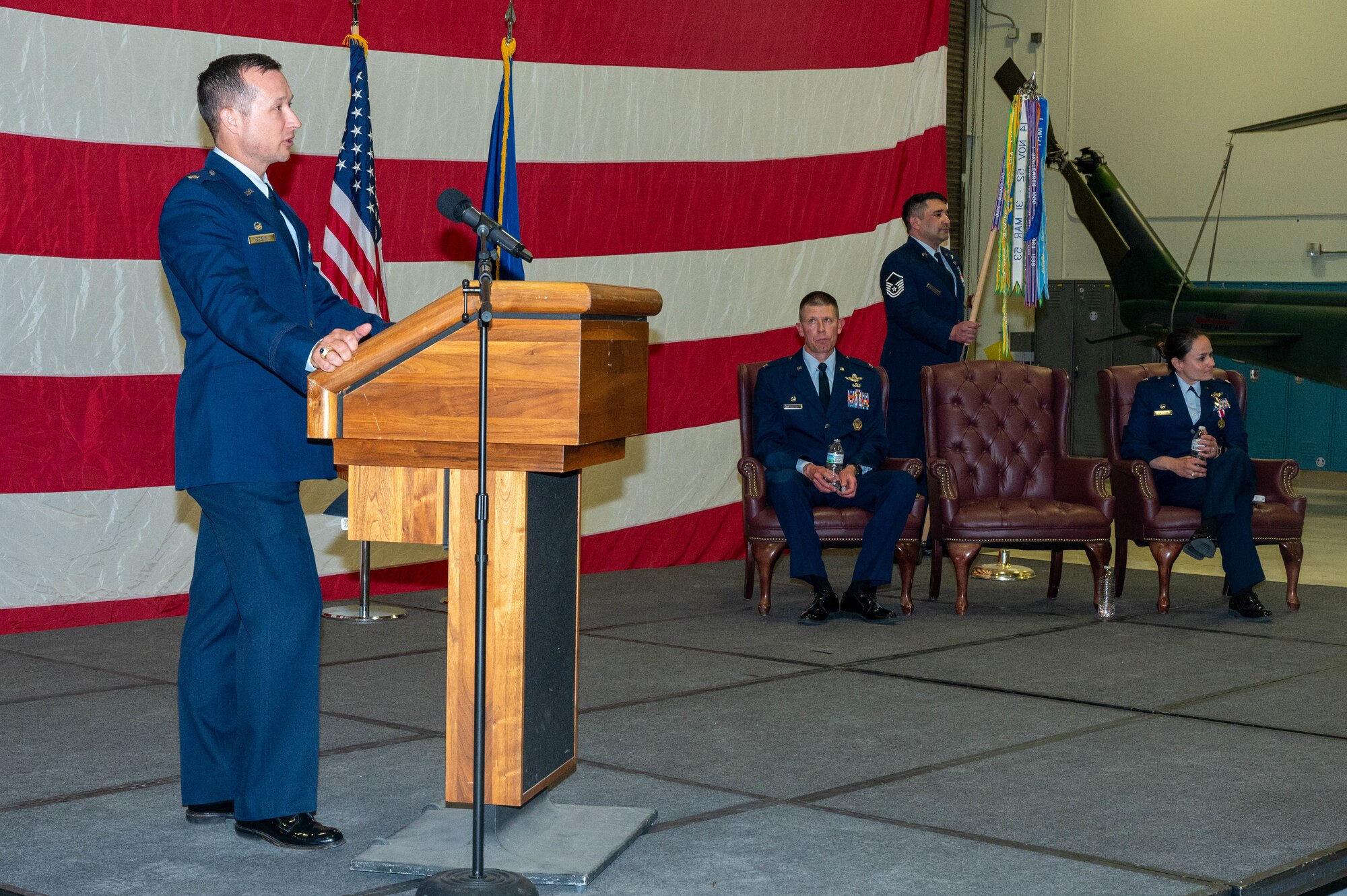 Lt. Col. Jason Pettengil gives a speech.