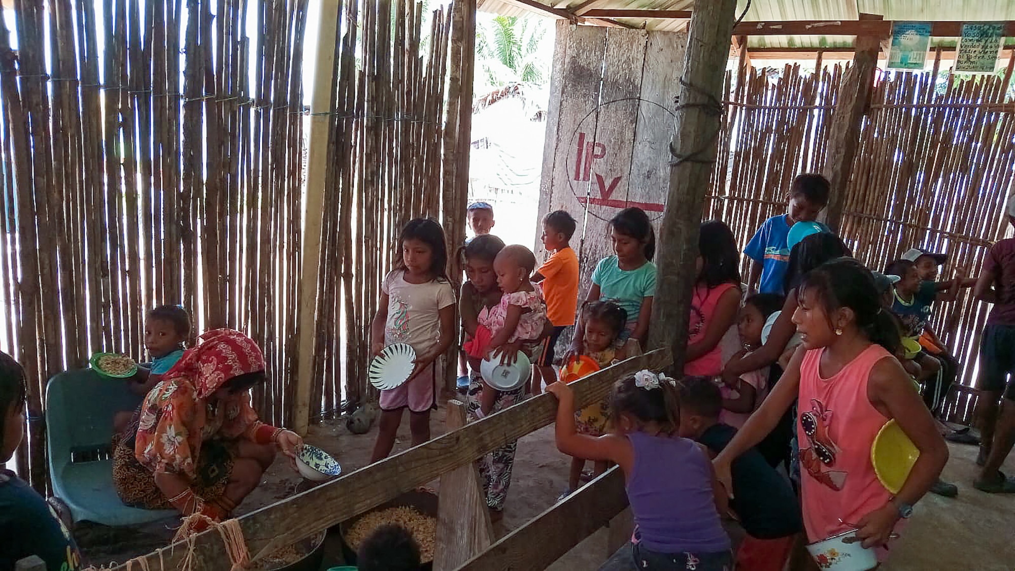 children in line for food