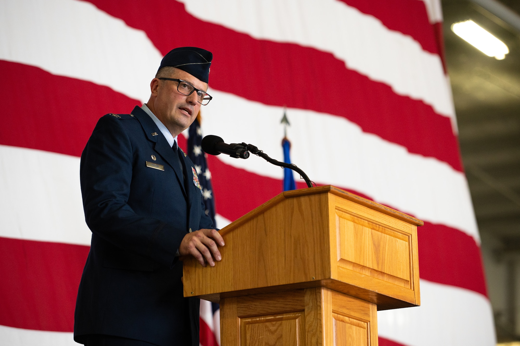 47th Flying Training Wing (FTW) Airmen bid farewell to Col. James Blech, prior commander of the 47th Operations Group (OG), and welcomed Col. Joseph McCane, current commander of the 47th OG, during a change of command ceremony here, May 31, 2024.