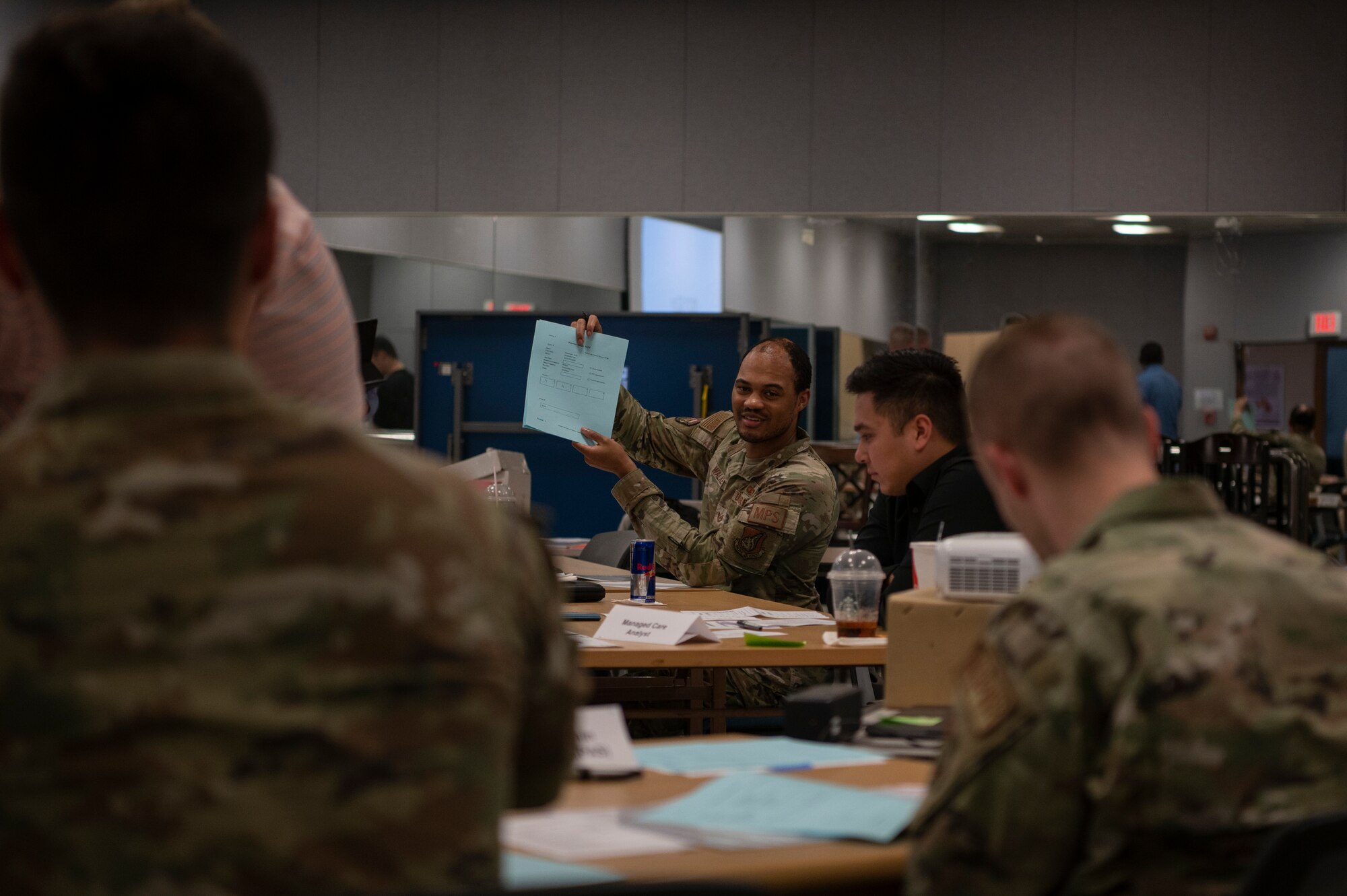 U.S. Air Force Airmen from the 51st Fighter Wing attending the inaugural Green Belt training play out a patient appointment scenario during class on May 23, 2024, at Osan Air Base, Republic of Korea. Green Belt is a continuous process improvement class focusing on structured problem-solving and finding the root causes of issues versus the symptoms. This initiative supports the 51st FW’s focus on empowering Airmen with the skills needed for innovation and adaptability. (U.S. Air Force photo by Staff Sgt. Ashley N. Mikaio)