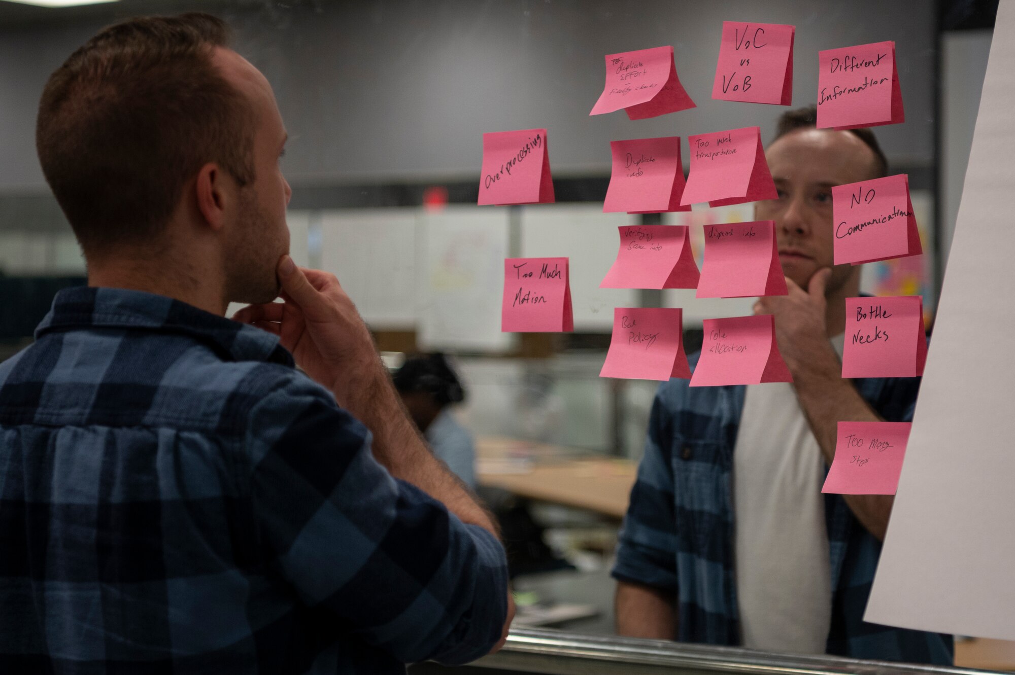 A U.S. Air Force Airman assigned to the 51st Fighter Wing reviews information brought forward during a brain-storm with his group during the inaugural Green Belt course on May 29, 2024, at Osan Air Base, Republic of Korea. Green Belt is a continuous process improvement class focusing on structured problem-solving and finding the root causes of issues versus the symptoms. This initiative supports the 51st FW’s focus on empowering Airmen with the skills needed for innovation and adaptability. (U.S. Air Force photo by Staff Sgt. Ashley N. Mikaio)
