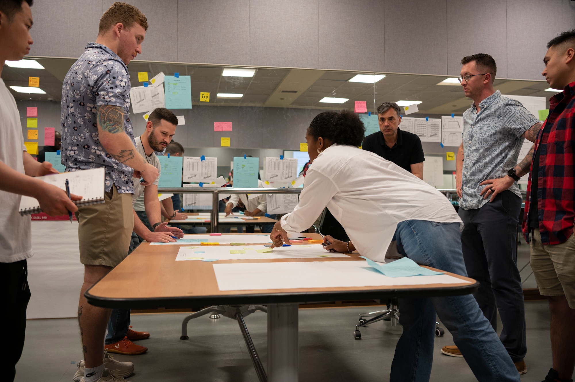 U.S. Air Force Airmen assigned to the 51st Fighter Wing work together to set up a proposed solution to their scenario at the inaugural Green Belt course on May 30, 2024, at Osan Air Base, Republic of Korea. Green Belt is a continuous process improvement class focusing on structured problem-solving and finding the root causes of issues versus the symptoms. This initiative supports the 51st FW’s focus on empowering Airmen with the skills needed for innovation and adaptability. (U.S. Air Force photo by Staff Sgt. Ashley N. Mikaio)