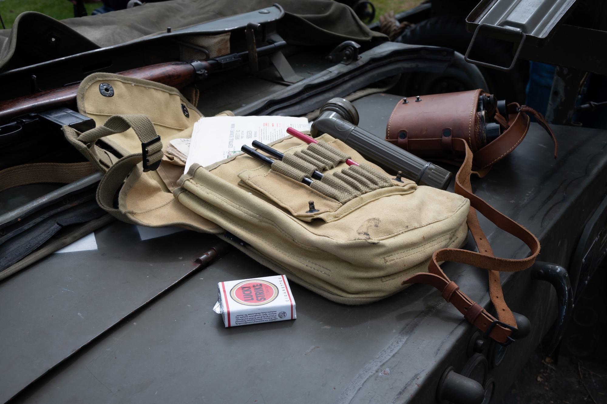 War memorabilia is scattered around at the Greenham Tower Memorial.