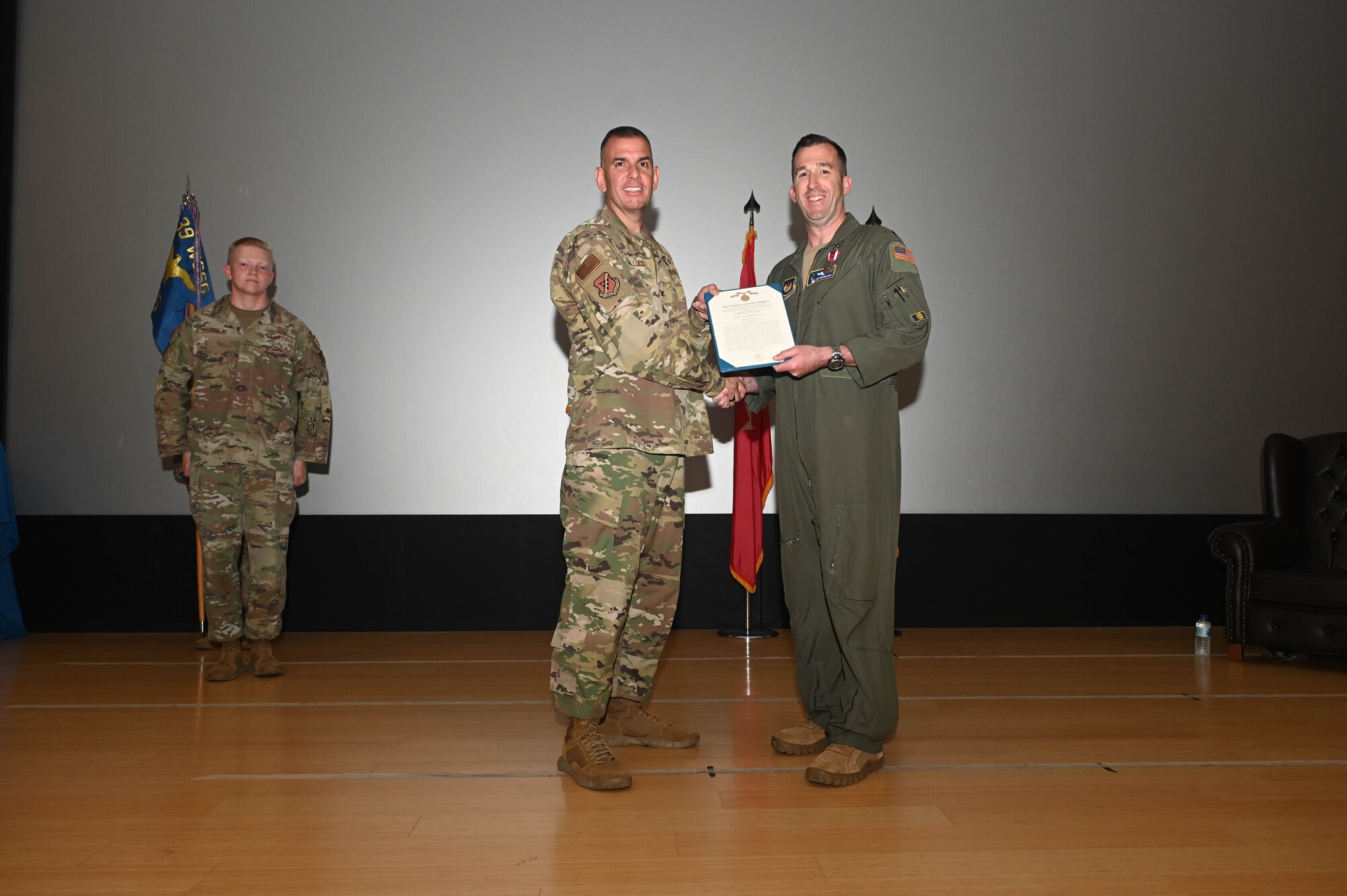 U.S. Air Force Lt. Col. Jonathan McPhilamy, 39th Operations Support Squadron commander, receives a decoration during a change of command ceremony at Incirlik Air Base, Türkiye, June 7, 2024. The 39th OSS leads world-class airfield & support operations to orchestrate and control US, Turkish, and partner forces operating at Incirlik Air Base in the execution of deterrence operations. (U.S. Air Force photo by Staff Sgt Alexandria Lee)