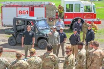 Dan Glavach, Denver Federal Bureau of Investigation bomb program senior team leader, delivers a brief on gel blocks and their effectiveness during Hydra Fury 24 at Minot Air Force Base, North Dakota, June 4, 2024. The dense gel is used to counter a radiological device.