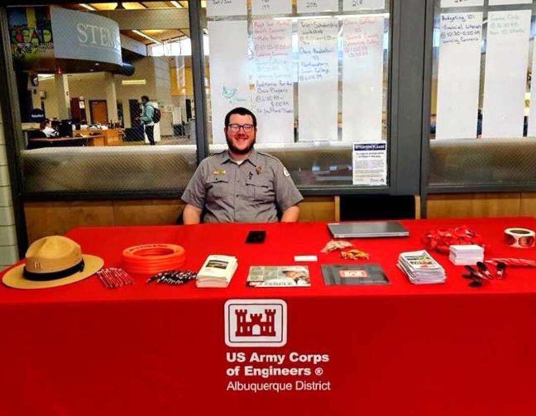 Trevor Schuller, park ranger at John Martin Reservoir, manages the USACE booth at Otero College in La Junta, Colo., during National Engineer Week 2024.