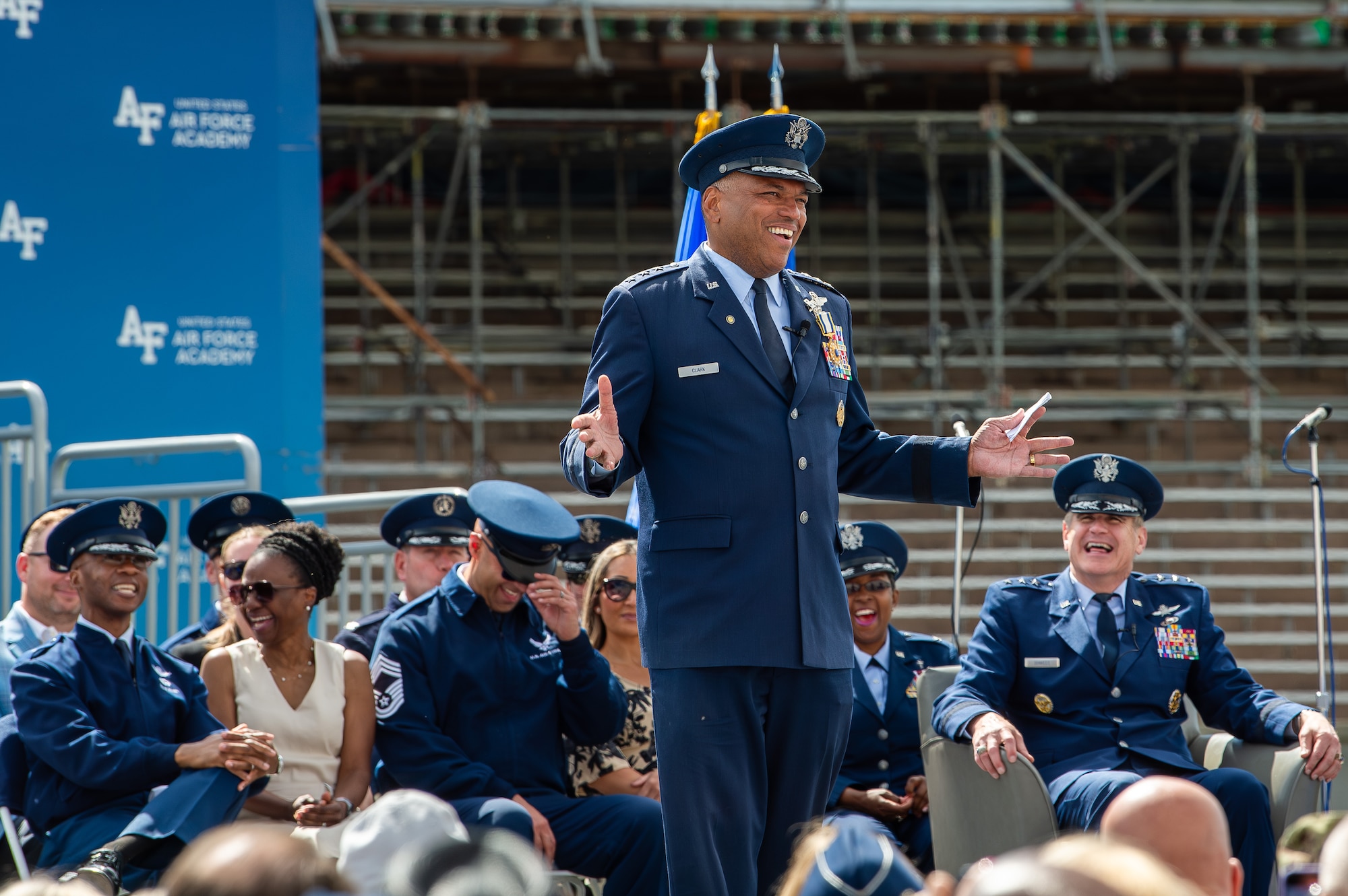 Former U.S Air Force Academy Superintendent Lt. Gen. Richard M. Clark speaks during his retirement ceremony