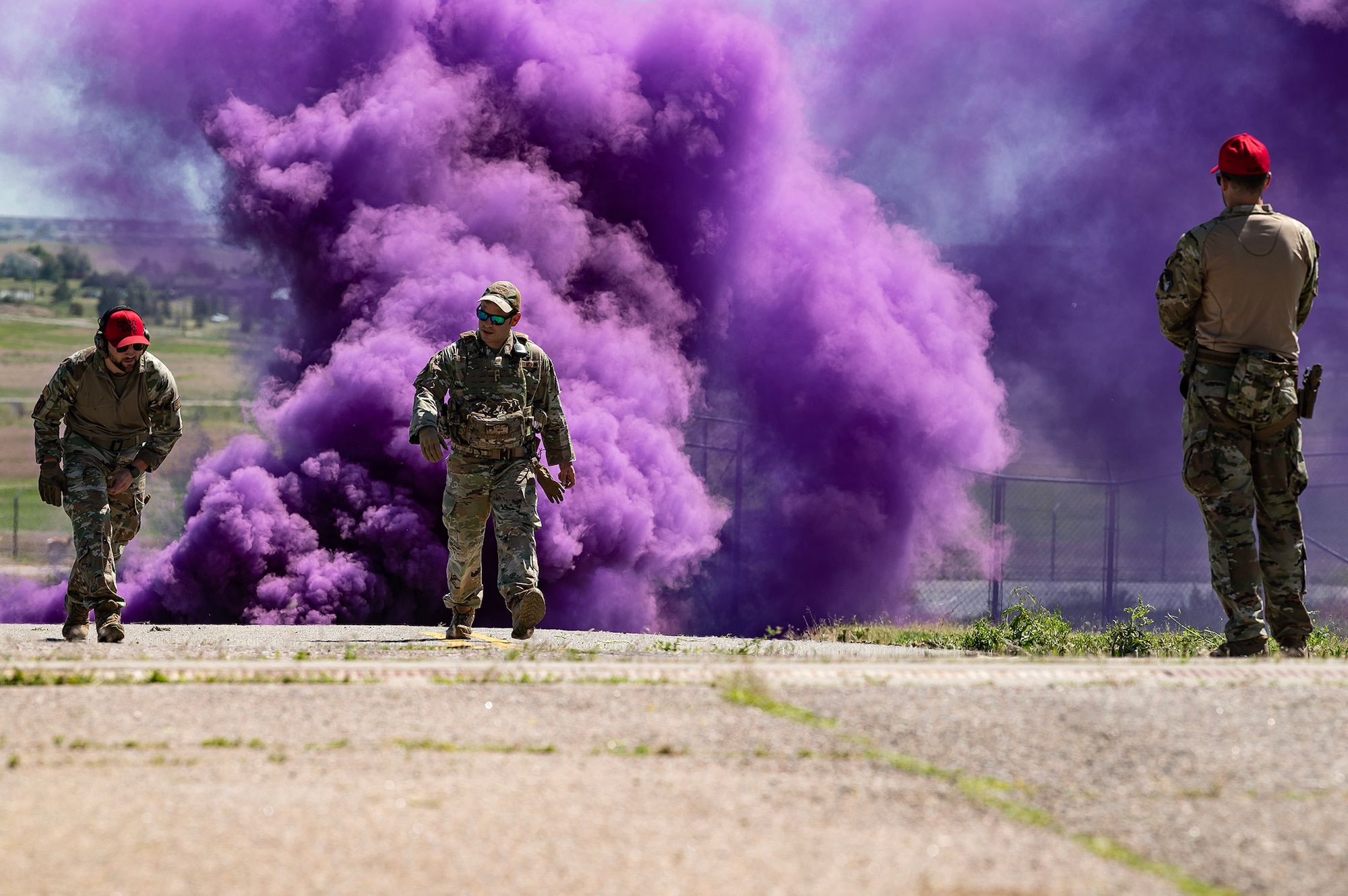 purple smoke surrounds training