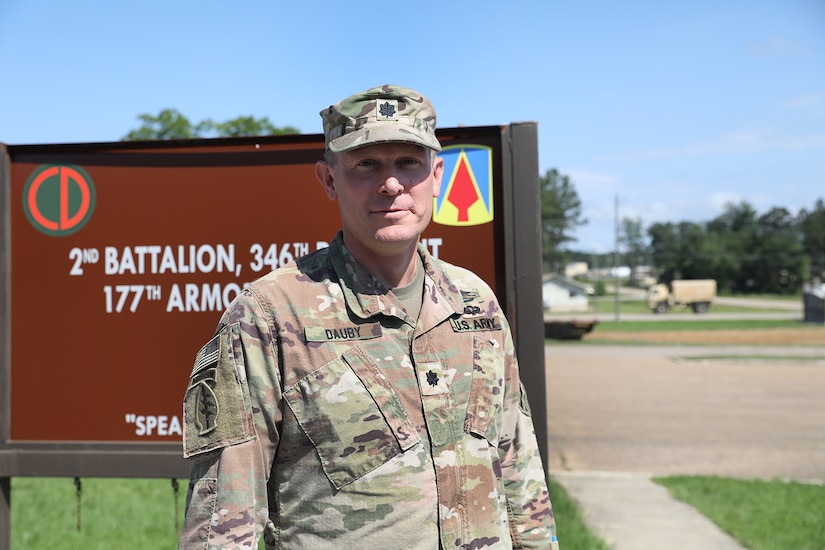 Lt. Col. Cassidy Dauby, Battalion Commander, 2-346th Training Support Battalion, Camp Shelby, Mississippi, travels 14 hours each month to attend weekend battle assembly at Camp Shelby, Mississippi.