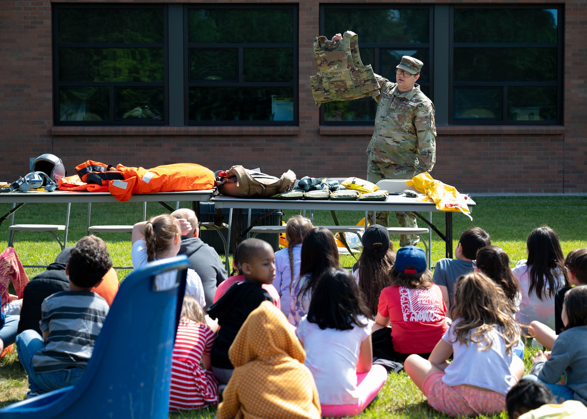 Carter Lake Elementary School holds their annual Camp Eagle event for students to learn about the various military units at Joint Base Lewis-McChord, Washington, June 6, 2024. Volunteers from various units and base organizations attend the Camp Eagle event to teach students about different military careers and support organizations.