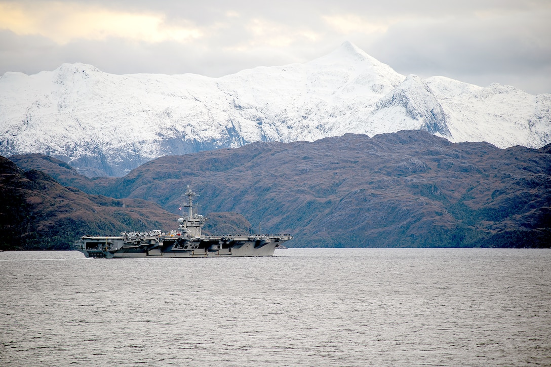 USS George Washington (CVN 73) transits the Strait of Magellan.