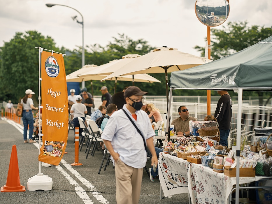 Local vendors temporarily set up shop outside Commander, Fleet Activities Yokosuka's Ikego Gate during the Ikego Farmers' Market June 7, 2024 in Zushi, Japan.