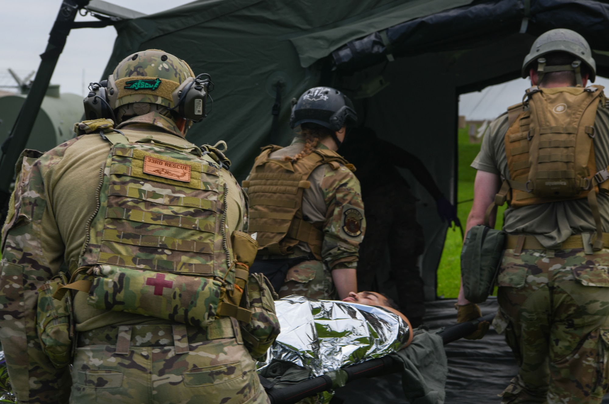 U.S. Service Members participate in a mass casualty exercise.