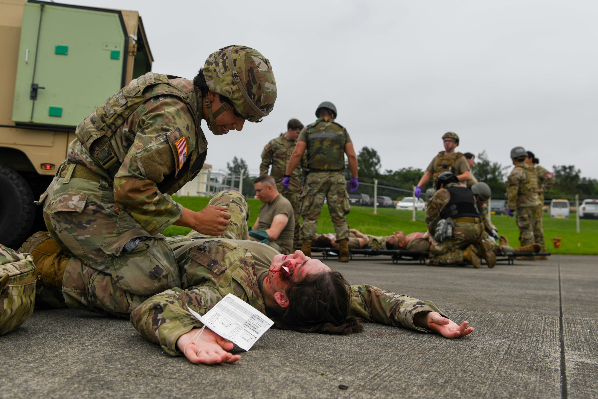 U.S. Service Members participate in a mass casualty exercise.