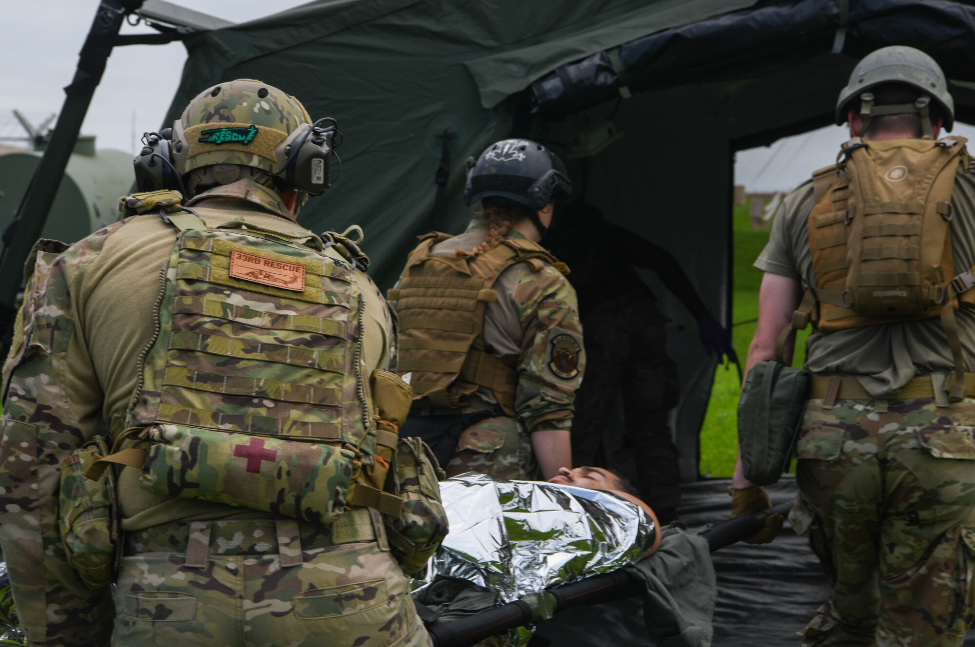 U.S. Service Members participate in a mass casualty exercise.