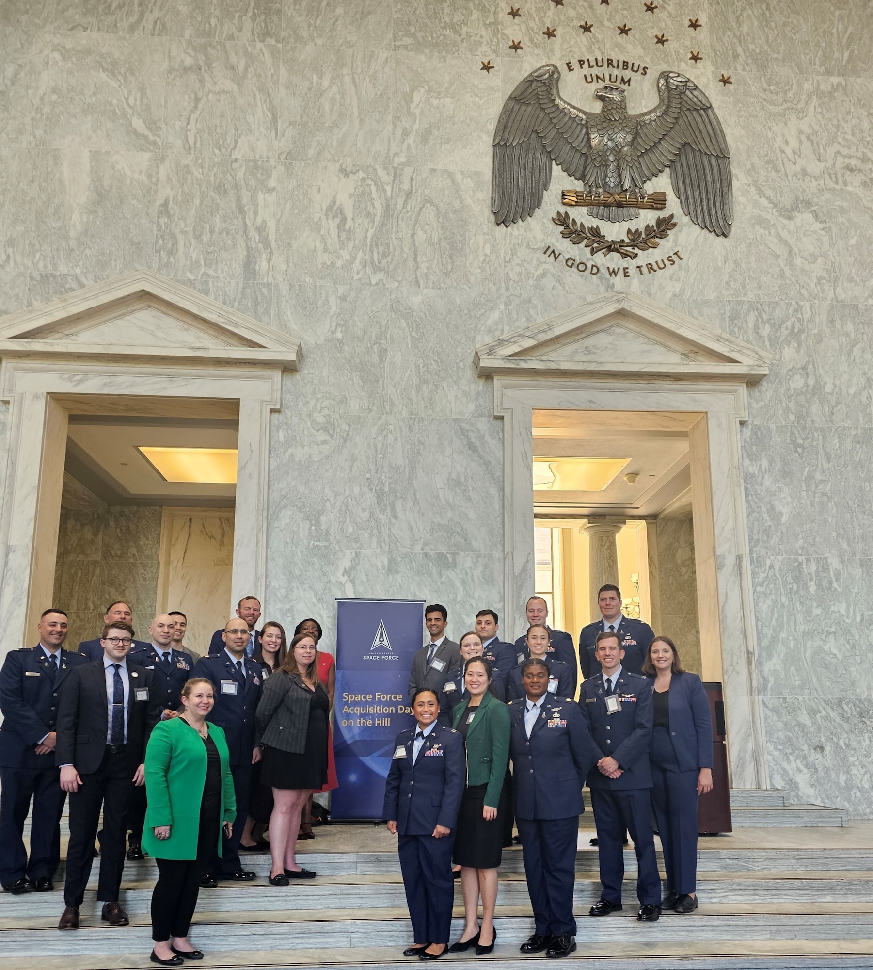 More than 20 U.S. Space Force personnel united on Capitol Hill to participate in the first-ever ‘Acquisition Day’ on May 2, 2024. During this event, members partook in meetings and briefed several hundred colleagues in the administration, Congress, and across the executive branch on how space plays a critical role in our national security. The event showcased exhibits representing key mission areas, included extensive presentations on space acquisition methods, and highlighted they key role of collaboration in delivering capabilities to the warfighter faster, more efficiently, and more cost effectively. (U.S. Space Force courtesy photo)