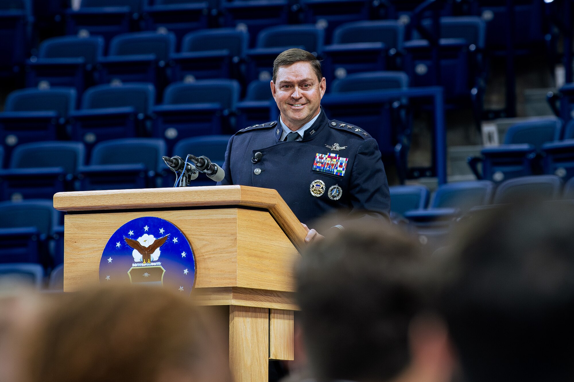 U.S. Space Force Chief of Space Operations Gen. Chance Saltzman speaks to U.S. Air Force Academy cadets commissioning into the Space Force