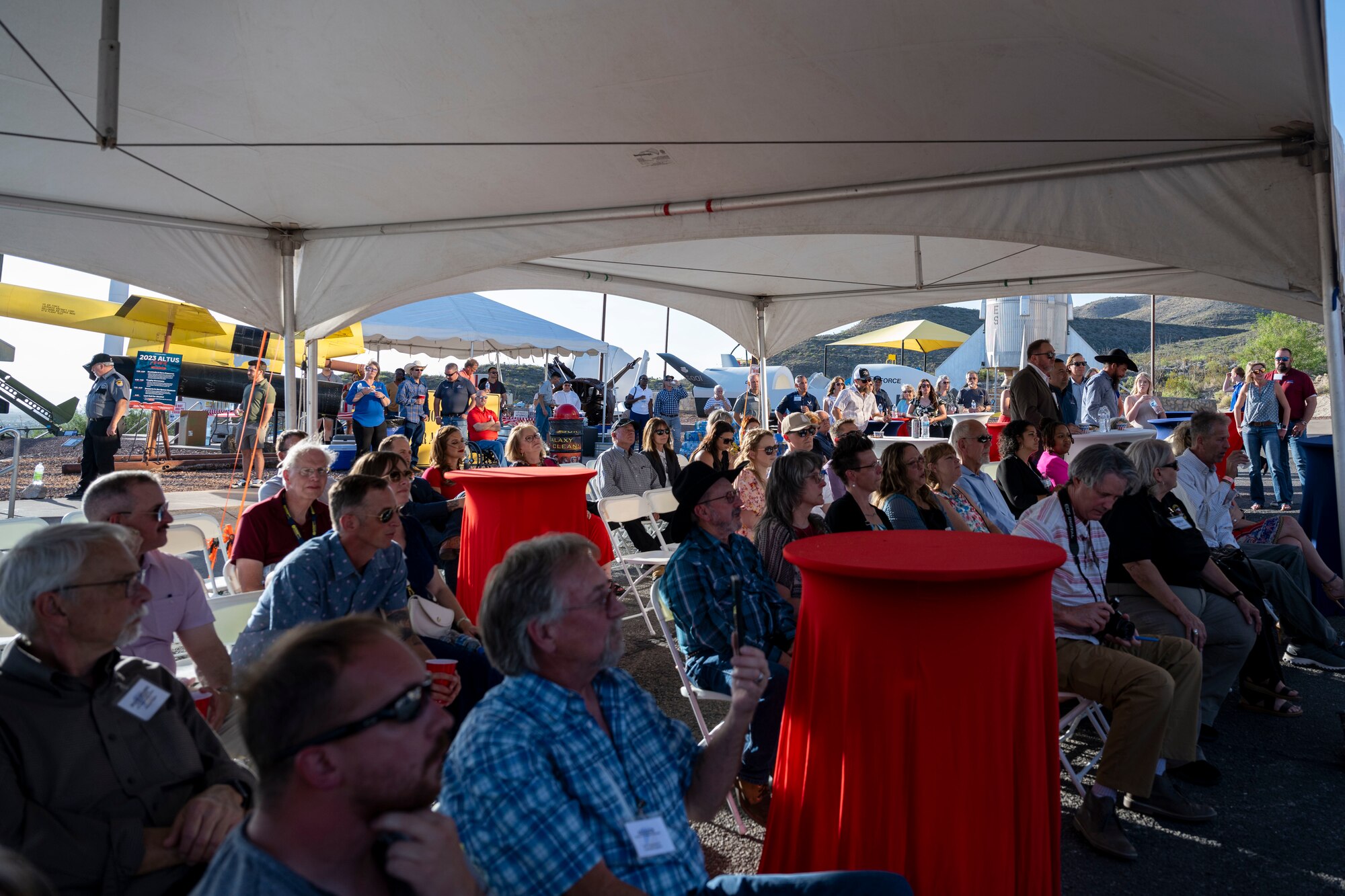 Members from the surrounding community gather for the Altus Trophy presentation at Alamogordo, New Mexico, June 3, 2024. The Altus Trophy is decided by the Altus Chamber of Commerce which partners with the Air Education and Training Command each year to decide the winner. (U.S. Air Force photo by 2nd Lt. Dionessis Jone Valdisimo)