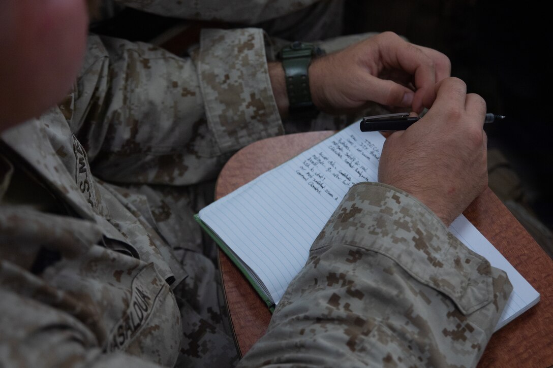Marines attend Integrated Training Exercise 4-24 welcome aboard brief