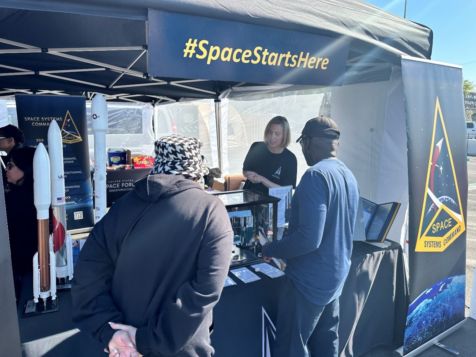 Space fans of all ages had the opportunity to learn more about the U.S. Space Force at Torrance Armed Forces Day and Fleet Week events May 17-19 and May 22-27, respectively. Highlights on display include replicas of rockets and satellites, and a visual timeline of Space Systems Command’s 70-year history providing space capabilities to protect our Nation.