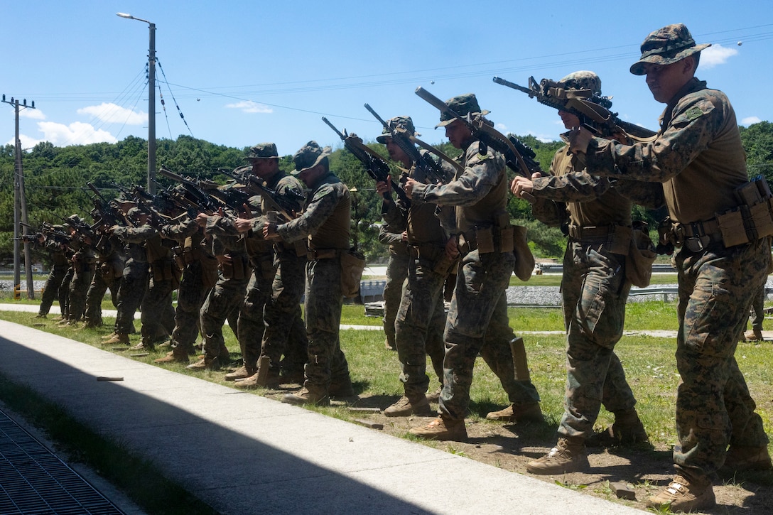 U.S. Marines execute reloading drills during Korea Viper 24.2 at Rodriguez Live-Fire Complex, Republic of Korea, May 28, 2024. Korea Viper is a recurring exercise series that demonstrates the ROK and U.S. Marine Corps’ ability to respond decisively in the region as a singular, unified force while strengthening relationships and trust between the two allies. The Marines are forward deployed in the Indo-Pacific region under 4th Marine Regiment, 3d Marine Division as part of the Unit Deployment Program. 

(U.S. Marine Corps photo by Sgt. Davin Tenbusch)