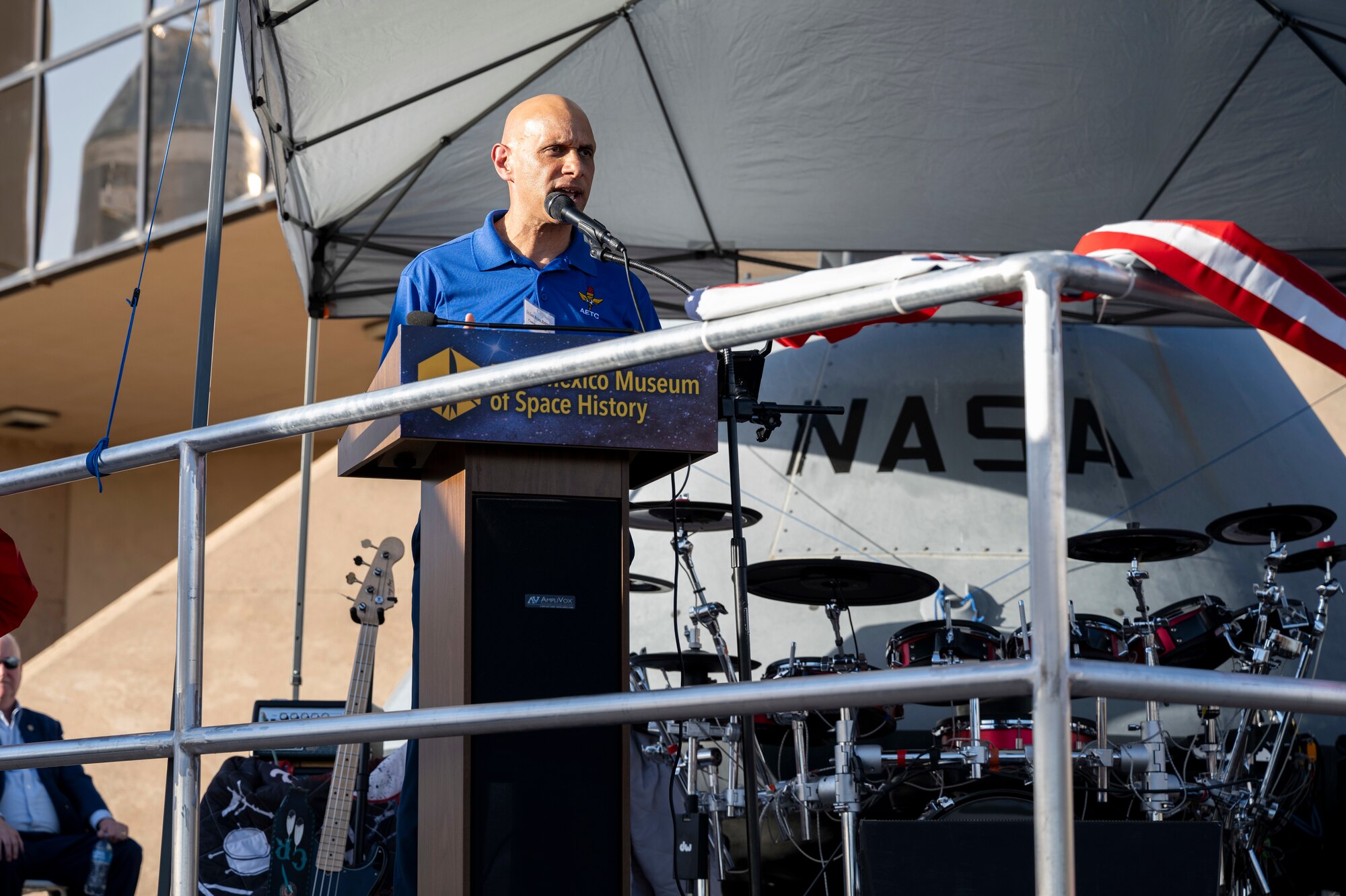 U.S. Air Force Lt. Gen. Brian Robinson, Air Education and Training Command commander gives a speech during the Altus Trophy presentation at Alamogordo, New Mexico, June 3, 2024. The trophy is given to a community that gives the upmost support to the local AETC wing or tenant unit. (U.S. Air Force photo by 2nd Lt. Dionessis Jone Valdisimo)