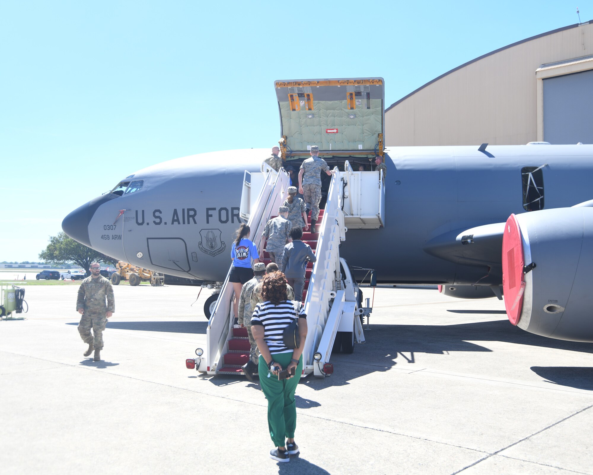 The 459th ARW participated in the JBA Aviation Inspiration Mentorship Day, June 8, 2024. AIM is an opportunity to reach younger audiences about careers and opportunities regarding aviation. Through AIM, the 459th and the JBA mission partners were able to inform, influence, and inspire the next generation of diverse aviators and leaders for the Air Force. (U.S. Air Force phot by Lt. Col. Timothy Smith)