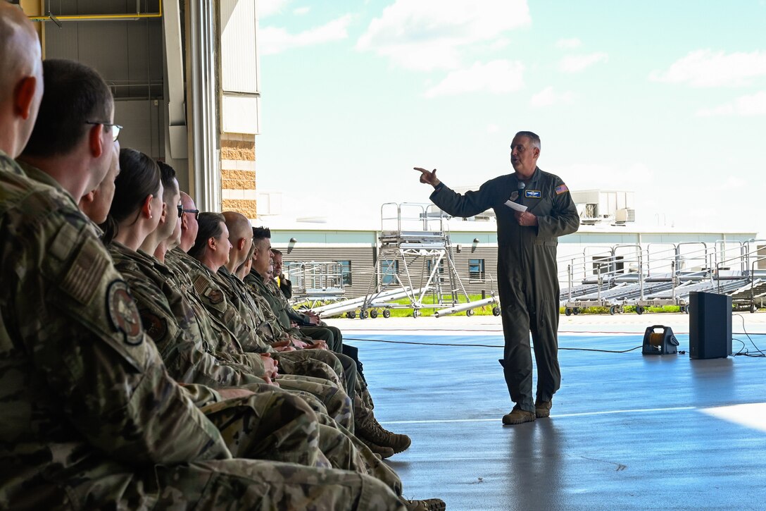 Gen. Mike Minihan, Commander of Air Mobility Command, visits the Niagara Falls Air Reserve Station June 8, 2024.