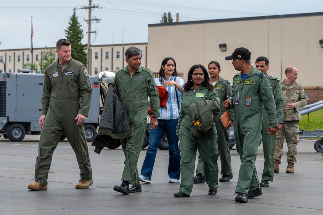 Sripriya Ranganathan, Charge d’Affaires of India to the United States, walks with the Indian Air Force.