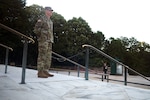 U.S. Army Maj. Gen. William Zana, director of international affairs with the National Guard Bureau, watches the changing of the guard at the Tomb of the Unknown Soldier at Arlington National Cemetery May 31, 2024. Zana, who served as a Tomb guard early in his career, stood watch at the Tomb as his final act in uniform.