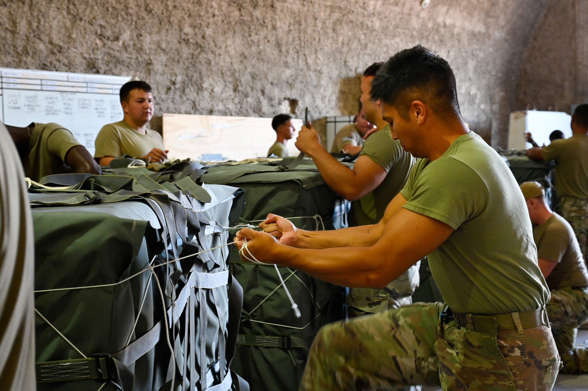 Each CDS bundle contains 576 meals ready to eat that were transported within the CENTCOM AOR before being airdropped to Gaza. (U.S. Air Force photo)