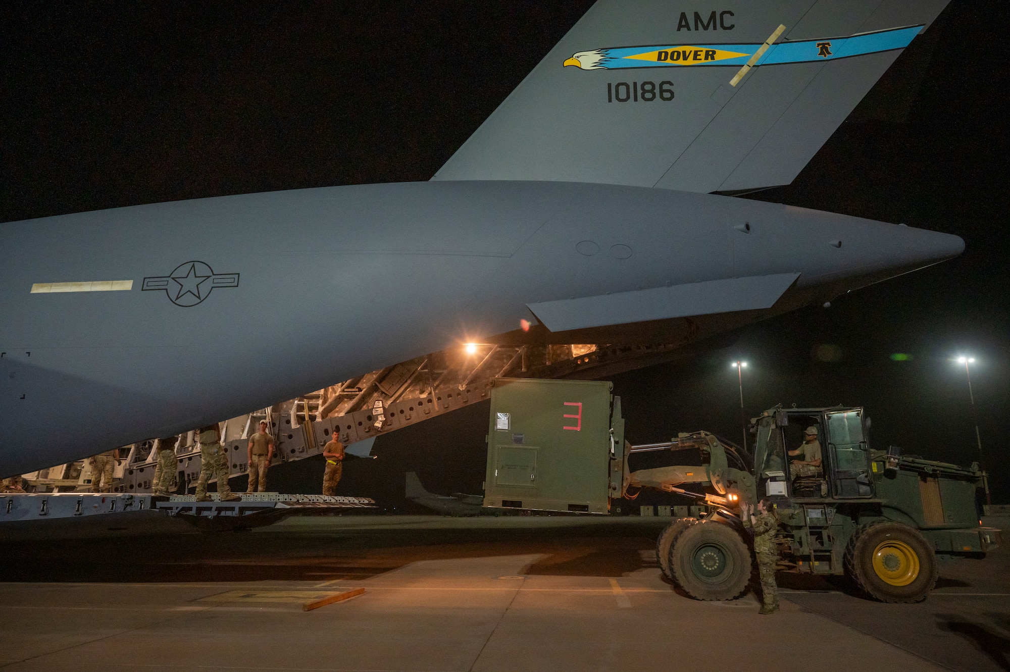 A U.S. Air Force C-17 has cargo loaded