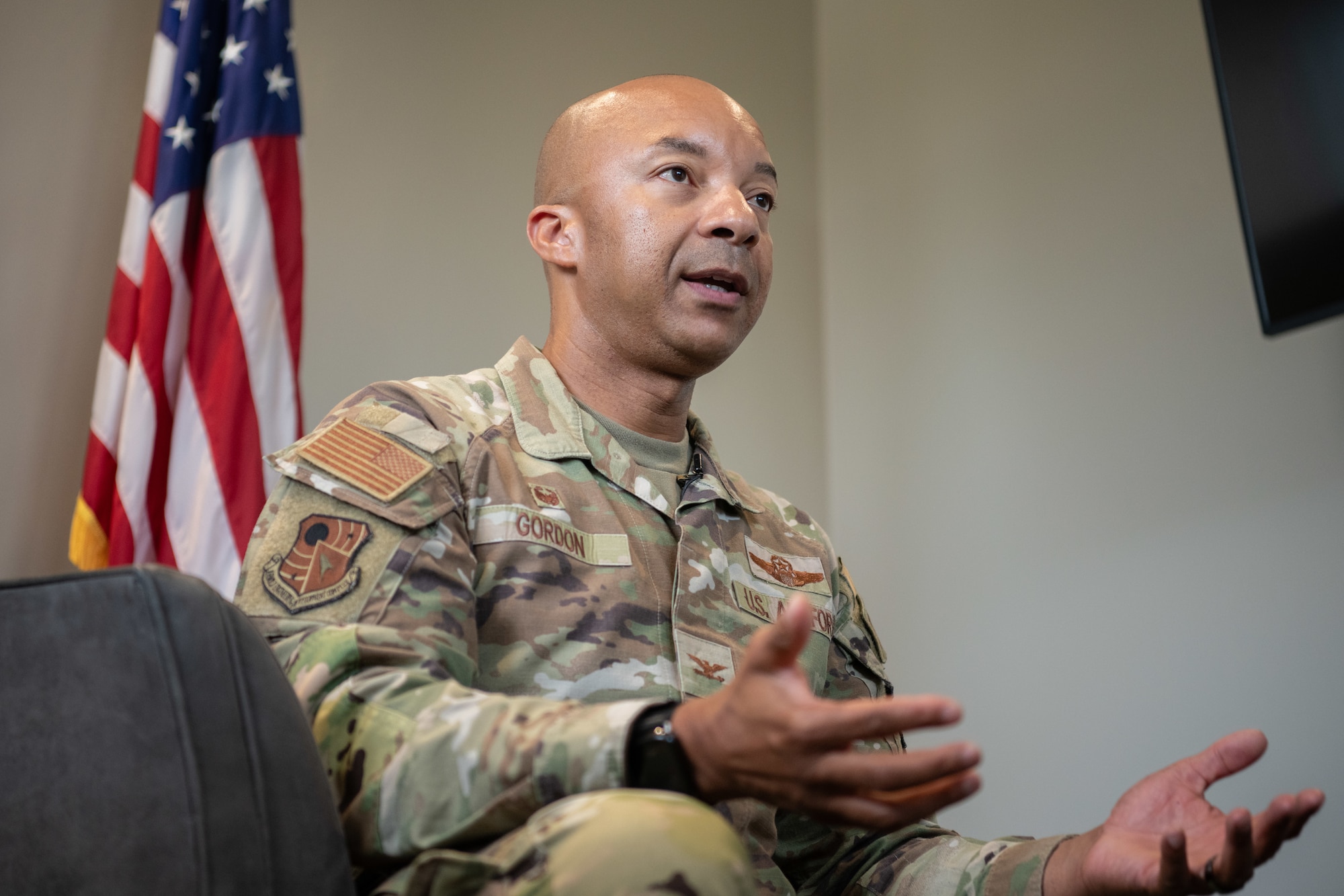 Col. Randel Gordon, who will depart his post as Arnold Engineering Development Complex commander on June 13, 2024, discusses accomplishments during his tenure and his upcoming retirement from the Air Force during an interview May 20, 2024, at Arnold Air Force Base, Tenn., headquarters of AEDC. (U.S. Air Force photo by Keith Thornburgh)