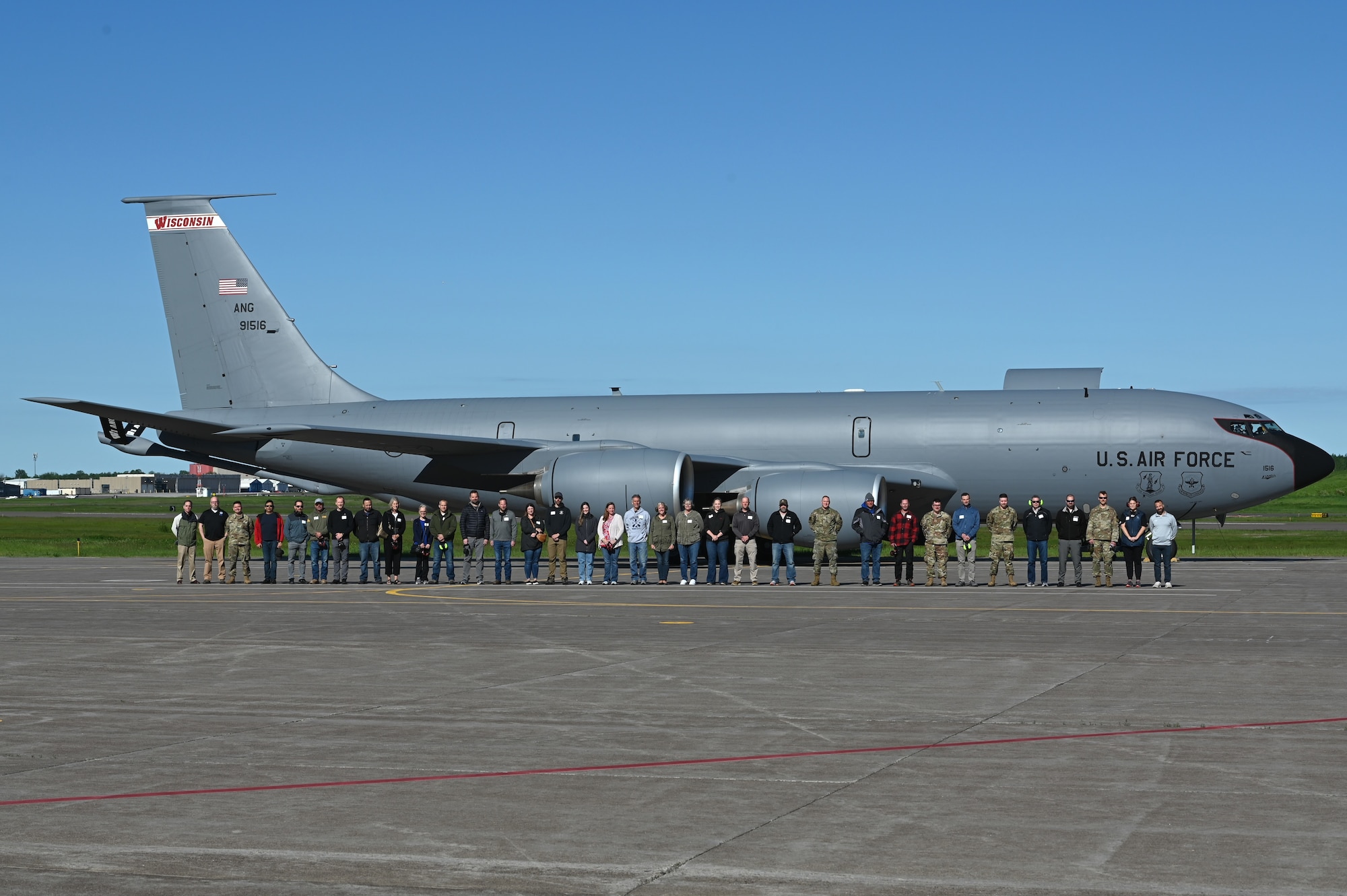 The 148th Fighter Wing and Employer Support of the Guard and Reserve (ESGR) conducted a boss lift in a KC-135 Stratotanker for local employers and educators to share what employees do at the 148th Fighter Wing in Duluth, Minn. July 7, 2024. Supporters were flown in a KC-135 assigned to the 128th Air Refueling Wing from Milwaukee, Wis. to experience an aerial refueling mission firsthand. (U.S. Air National Guard photo by A1C Addie Peterson)