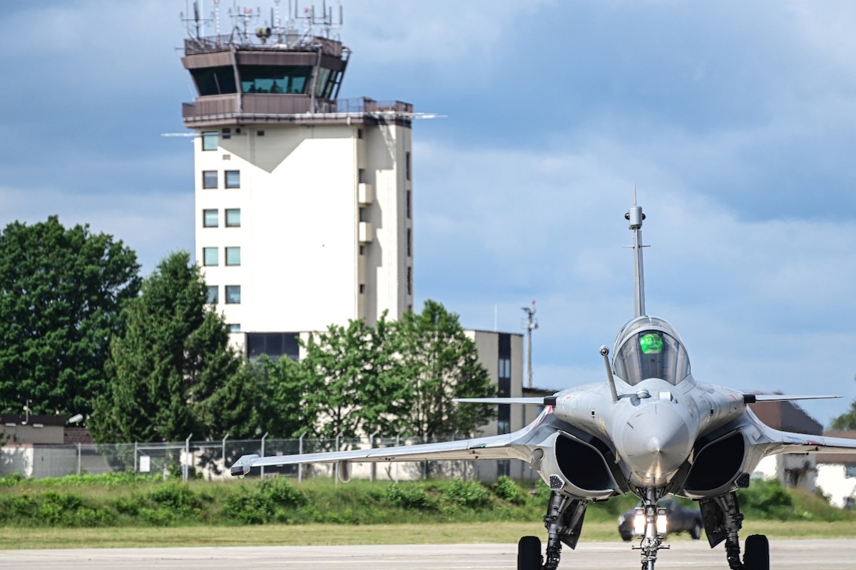 A French Air Force Dassault Rafale parks on the flight line at Ramstein Air Base, Germany, June 6, 2024. The Rafale was an integral part of a basic fighter maneuvers exercise at the base which boasted a total of 37 aircraft, comprising both fourth and fifth-generation fighter jets. Ramstein 1v1 exercise demonstrates multilateral cooperation, collaboration, interoperability and solidarity, promoting peace and security. (U.S. Air Force photo by Senior Airman Christian Conrad)