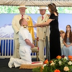 U.S. Navy Command Master Chief Benjamin Rushing is knighted by Rose Festival Queen Deja Fitzwater during the Royal Rosarians Honorary Knighting Ceremony as part of Portland Fleet Week June 7, 2024. Portland Fleet Week is a time-honored celebration of the sea services and provides an opportunity for the citizens of Oregon to meet Sailors, Marines and Coast Guardsmen, as well as witness firsthand the latest capabilities of today’s maritime services. (U.S. Navy photo by Mass Communication Specialist 3rd Class Justin Ontiveros)