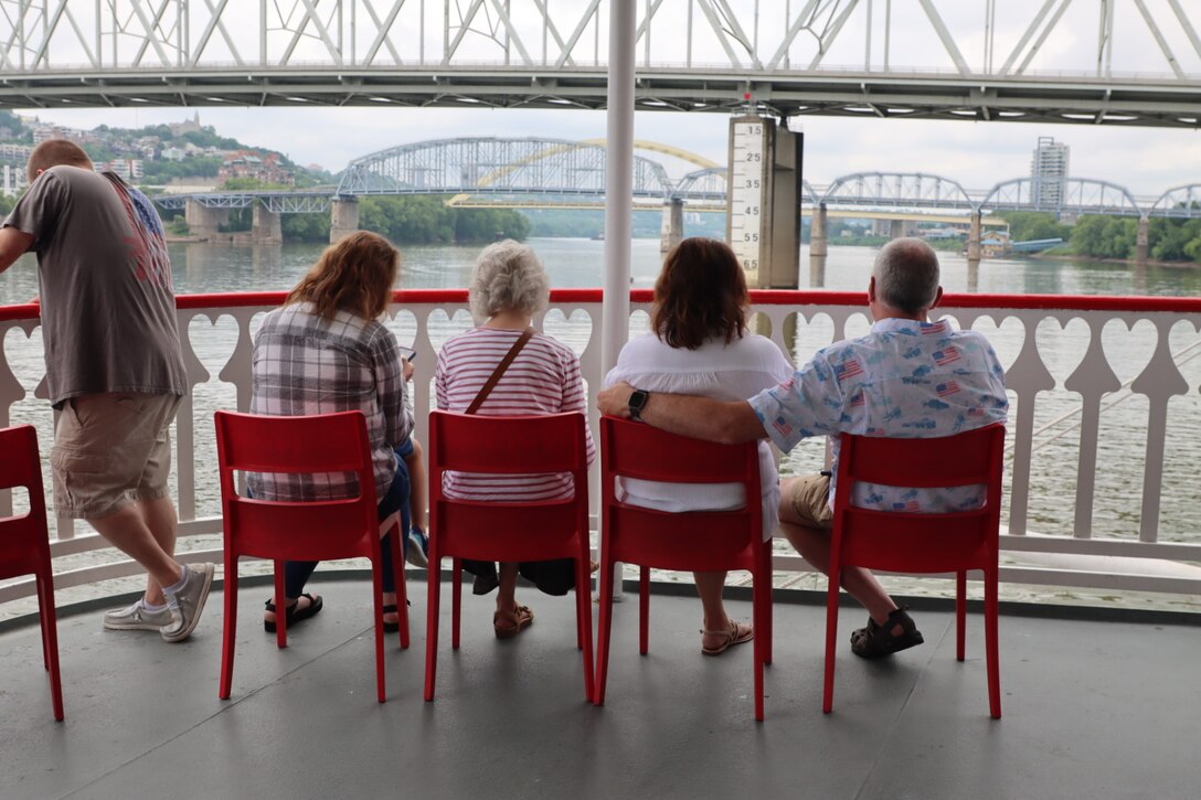 Gold Star family members come together during the 10th Riverboat Ride hosted by Survivors Outreach Services aboard the Belle of Cincinnati on the Ohio River, June 2 2024. This annual event brings together surviving family members of fallen U.S. Army Soldiers and senior military leaders for a day of remembrance. (U.S. Army National Guard photo by Capt. Kaitlin Baudendistel)