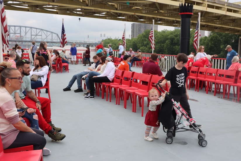 Gold Star family members come together during the 10th Riverboat Ride hosted by Survivors Outreach Services aboard the Belle of Cincinnati on the Ohio River, June 2 2024. This annual event brings together surviving family members of fallen U.S. Army Soldiers and senior military leaders for a day of remembrance. (U.S. Army National Guard photo by Capt. Kaitlin Baudendistel)