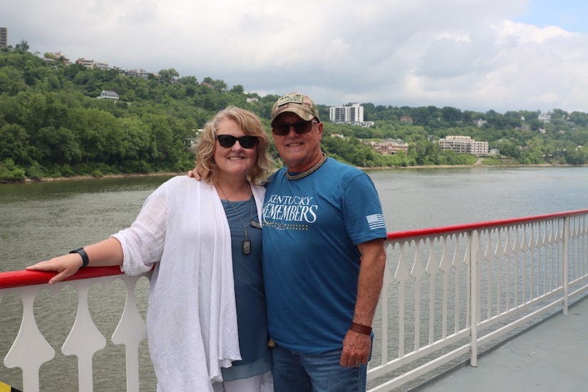 Gold Star family members come together during the 10th Riverboat Ride hosted by Survivors Outreach Services aboard the Belle of Cincinnati on the Ohio River, June 2 2024. This annual event brings together surviving family members of fallen U.S. Army Soldiers and senior military leaders for a day of remembrance. (U.S. Army National Guard photo by Capt. Kaitlin Baudendistel)