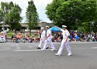 U.S. Navy Sailors march in the Grand Floral Parade during the annual Portland Fleet Week and Rose Festival in Portland, Oregon June 8, 2024. Portland Fleet Week is a time-honored celebration of the sea services and provides an opportunity for the citizens of Oregon to meet Sailors, Marines and Coast Guardsmen, as well as witness firsthand the latest capabilities of today’s maritime services. (U.S. Navy photo by Mass Communication Specialist 1st Class Heather C. Wamsley)