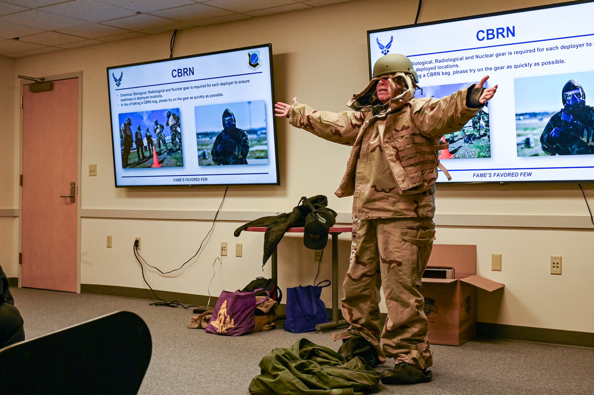 Honorary commander dons CBRN gear