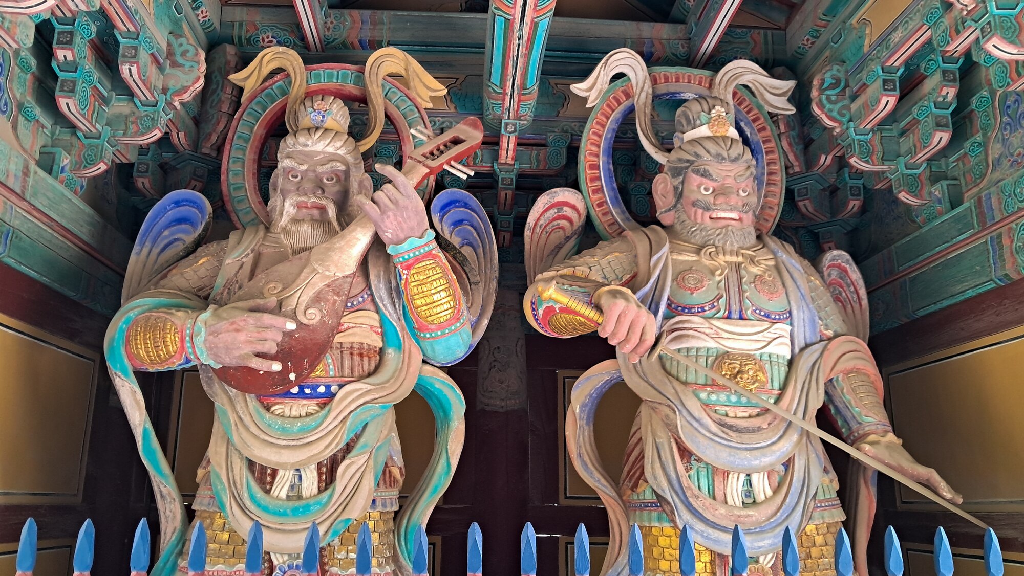 Colorful guardians stand watch at the gate to Bulguksa Temple in Gyeongju, Republic of Korea, April 30, 2024.